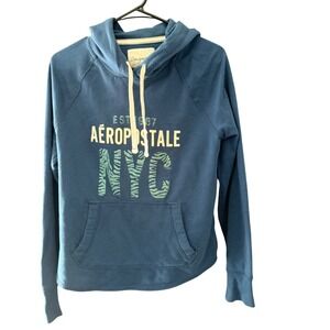 Aeropostale Eighty-Seven Y2k Scene Preppy Blue Graphic Hoodie NYC Zebra Print XL
